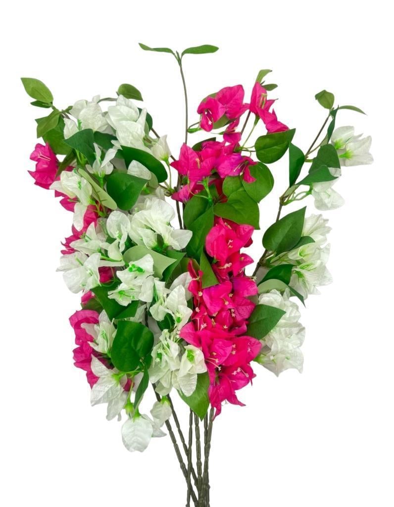 Yapay Çiçek 6Dal Mix Begonvil Çiçeği Fuşya Beyaz 80cm Tek Dal Bodrum Çiçeği Sarkan Çiçek