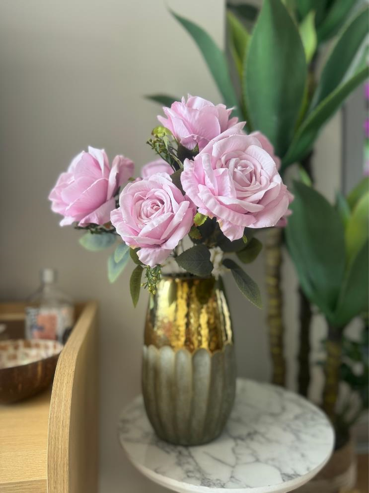 Yapay Çiçek 7li Gül Demeti 40*30cm 1.Kalite Büyükboy SOFT LİLA