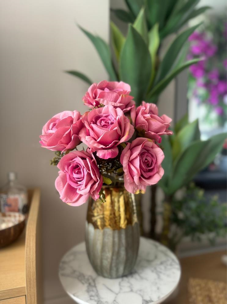 Yapay Çiçek 7li Gül Demeti 40*30cm 1.Kalite Büyükboy FUŞYA PEMBE