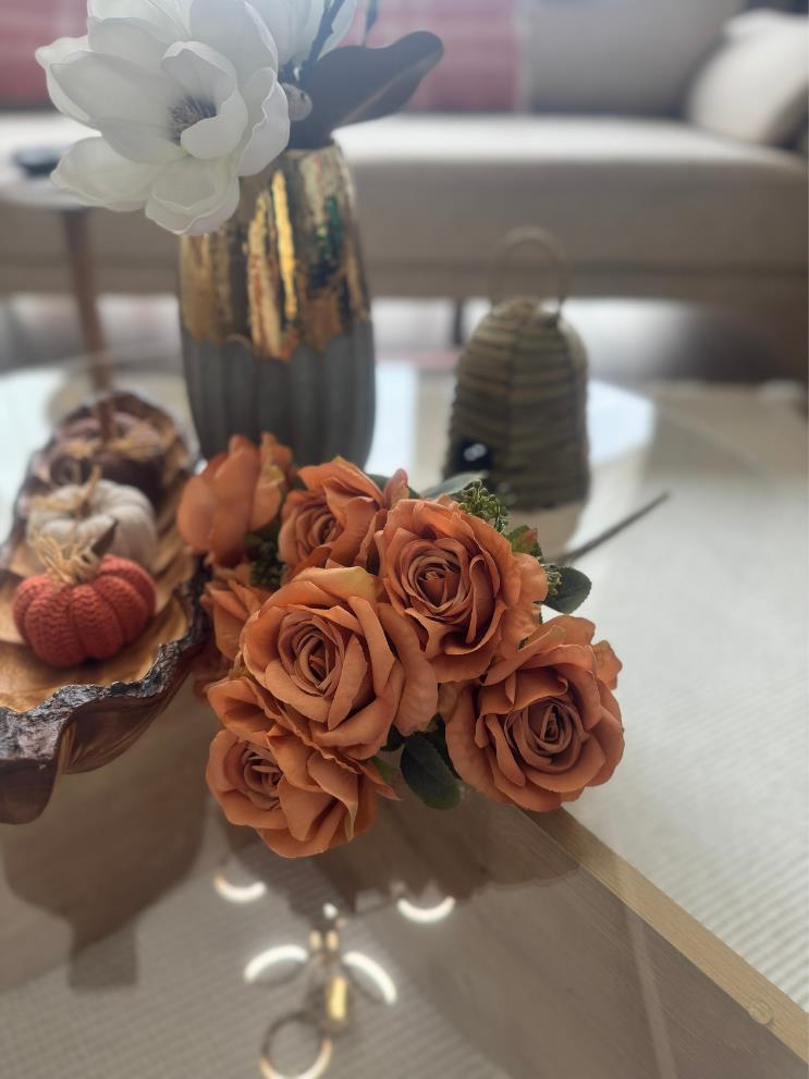 Yapay Çiçek 7li Gül Demeti 40*30cm 1.Kalite Büyükboy KOYU SOMON 