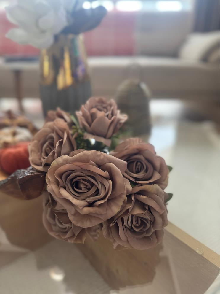 Yapay Çiçek 7li Gül Demeti 40*30cm 1.Kalite Büyükboy  KAHVERENGİ