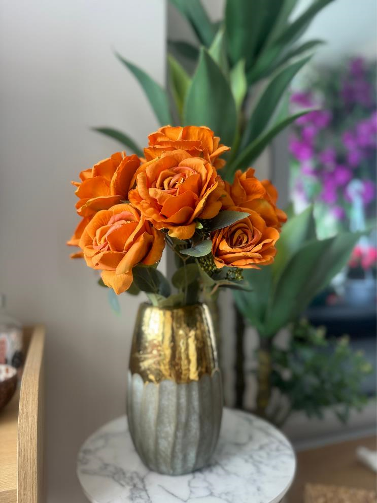 Yapay Çiçek 7li Gül Demeti 40*30cm 1.Kalite Büyükboy SOMON TURUNCU