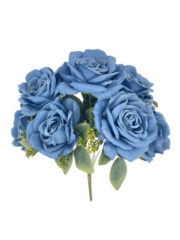 Yapay Çiçek 7li Gül Demeti 40*30cm 1.Kalite Büyükboy MAVİ