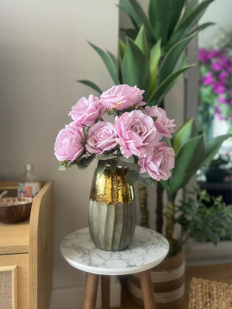 Yapay Çiçek 7li Gül Demeti 40*30cm 1.Kalite Büyükboy SOFT LİLA