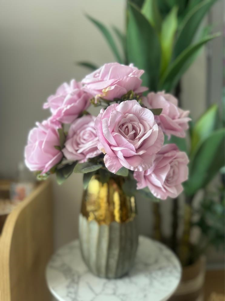 Yapay Çiçek 7li Gül Demeti 40*30cm 1.Kalite Büyükboy SOFT LİLA