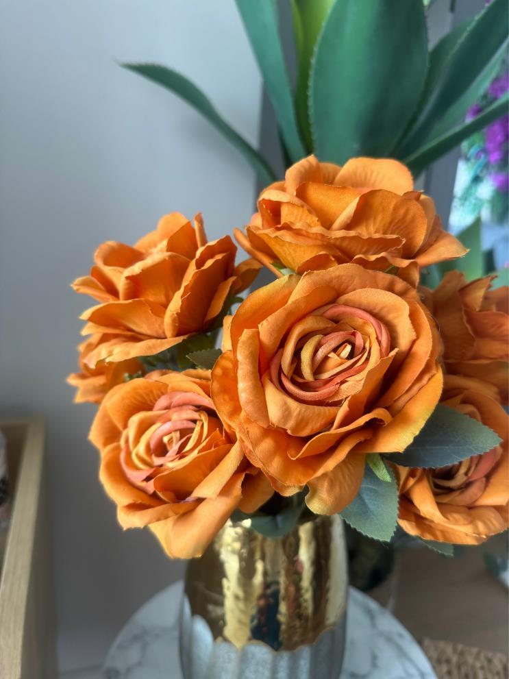 Yapay Çiçek 7li Gül Demeti 40*30cm 1.Kalite Büyükboy SOMON TURUNCU