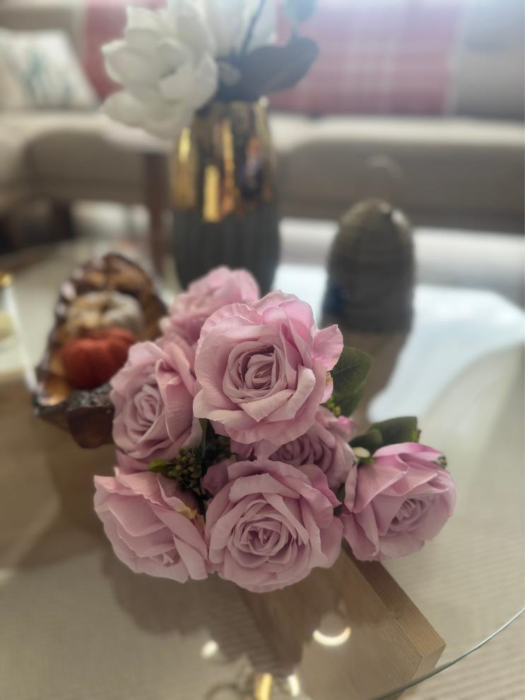 Yapay Çiçek 7li Gül Demeti 40*30cm 1.Kalite Büyükboy SOFT LİLA