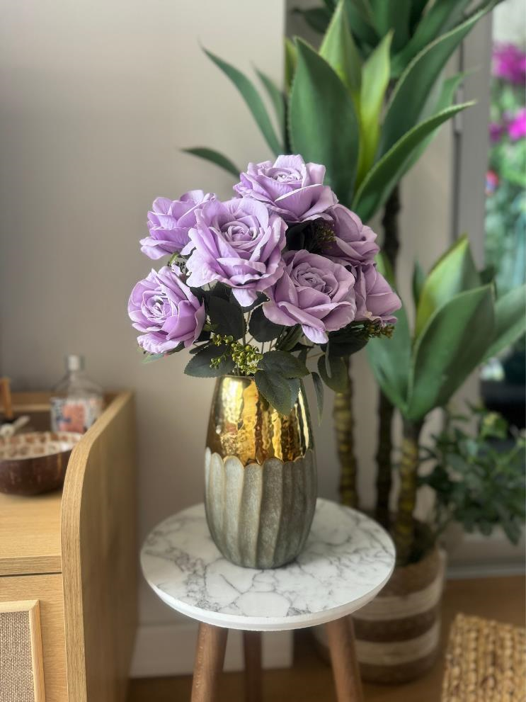 Yapay Çiçek 7li Gül Demeti 40*30cm 1.Kalite Büyükboy LİLA