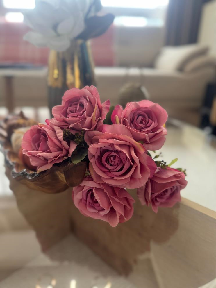 Yapay Çiçek 7li Gül Demeti 40*30cm 1.Kalite Büyükboy FUŞYA PEMBE