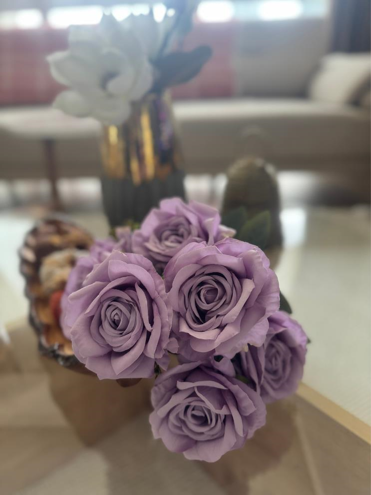 Yapay Çiçek 7li Gül Demeti 40*30cm 1.Kalite Büyükboy LİLA