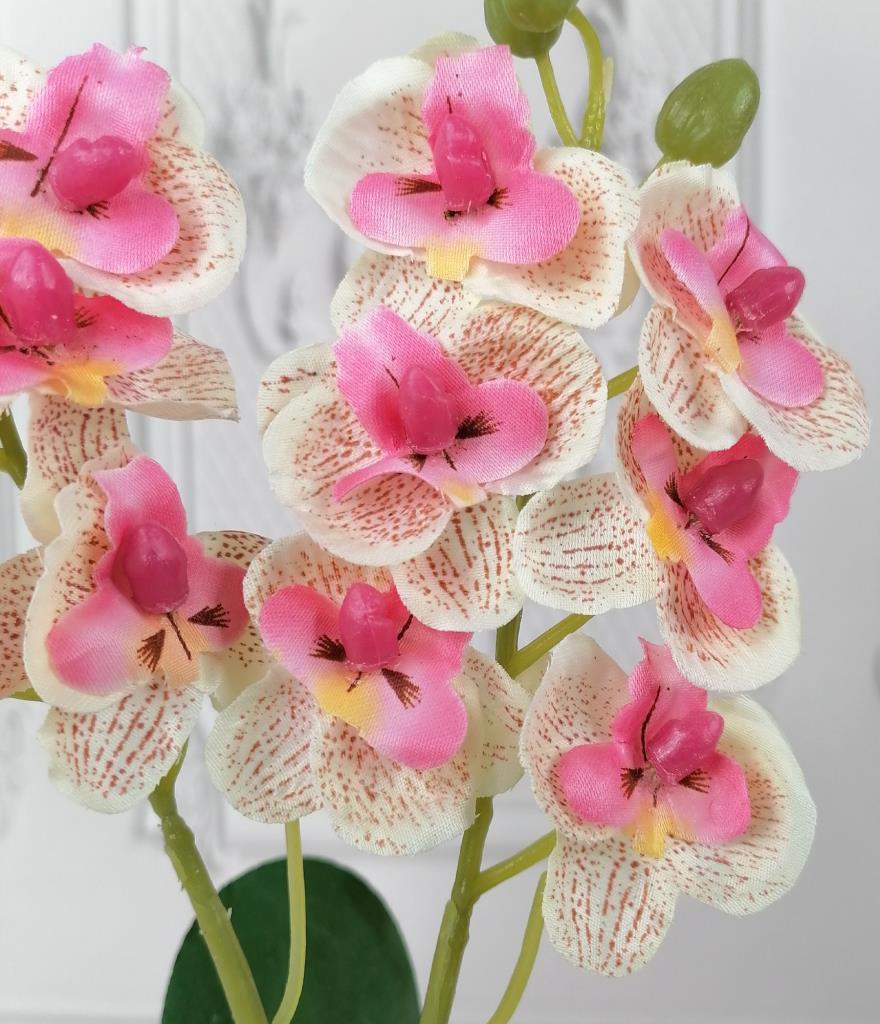 Yapay Çiçek Ahşap Kütük Saksılı Açık Pembe Mini Yapay Orkide Dekoratif Hediye