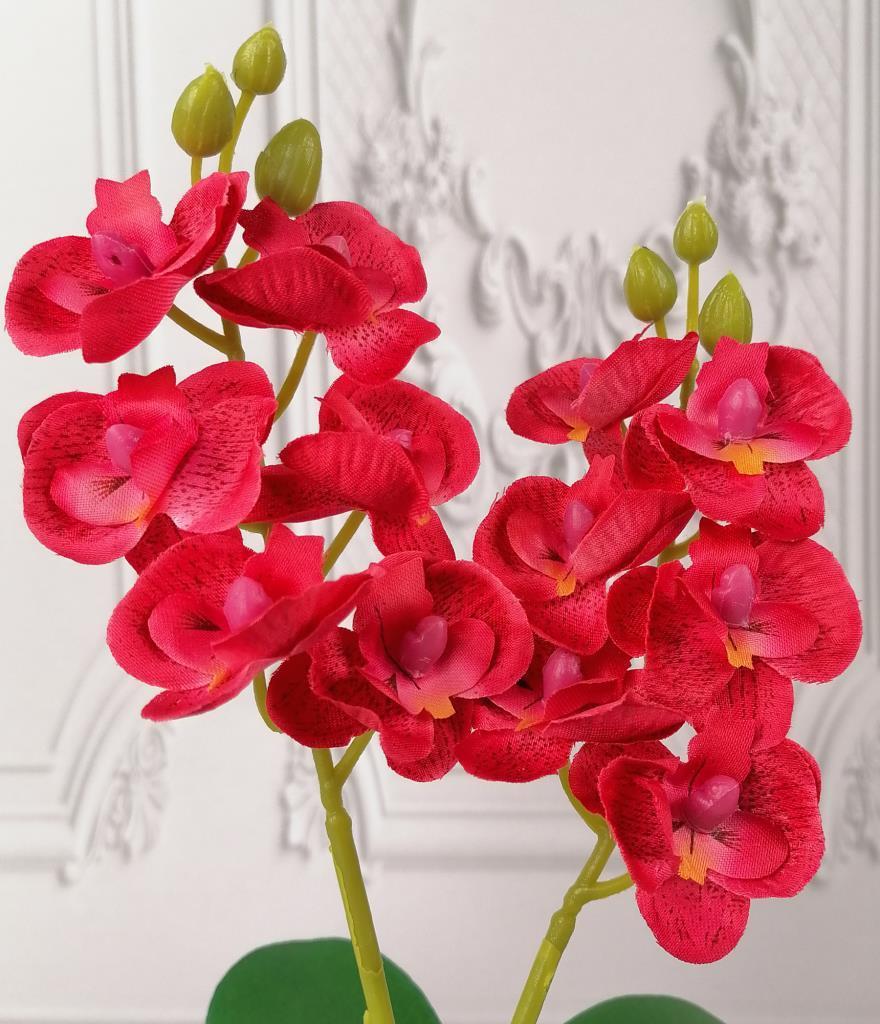 Yapay Çiçek Ahşap Kütük Saksılı Kırmızı Mini Yapay Orkide Dekoratif Hediye