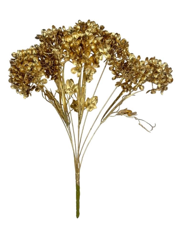 Yapay Çiçek Altın Gold Ortanca Demet Garnitür Dekoratif Yapay Çiçek
