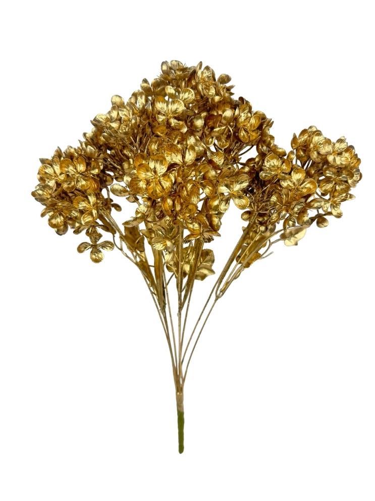 Yapay Çiçek Altın Gold Ortanca Demet Garnitür Dekoratif Yapay Çiçek