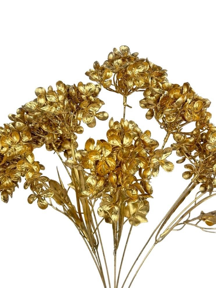 Yapay Çiçek Altın Gold Ortanca Demet Garnitür Dekoratif Yapay Çiçek