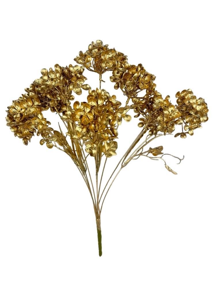 Yapay Çiçek Altın Gold Ortanca Demet Garnitür Dekoratif Yapay Çiçek