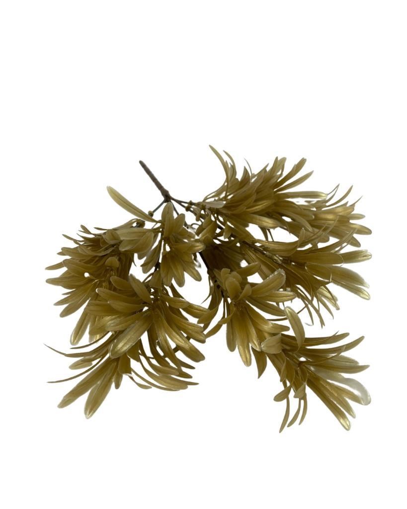 Yapay Çiçek Altın Gold Renk Podocarpus Demeti 5 dal Garnitür Aradal Dekoratif Yapay Bitki