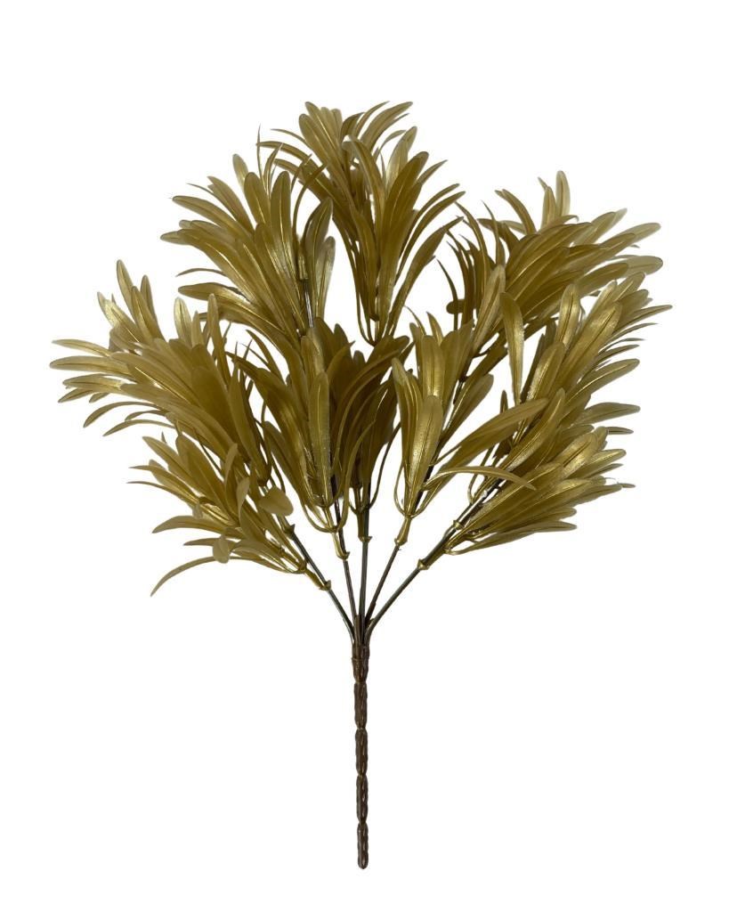Yapay Çiçek Altın Gold Renk Podocarpus Demeti 5 dal Garnitür Aradal Dekoratif Yapay Bitki
