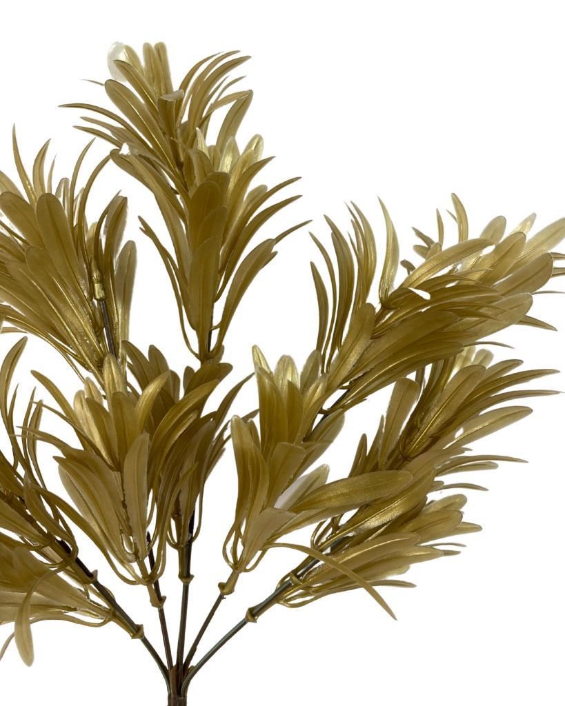 Yapay Çiçek Altın Gold Renk Podocarpus Demeti 5 dal Garnitür Aradal Dekoratif Yapay Bitki
