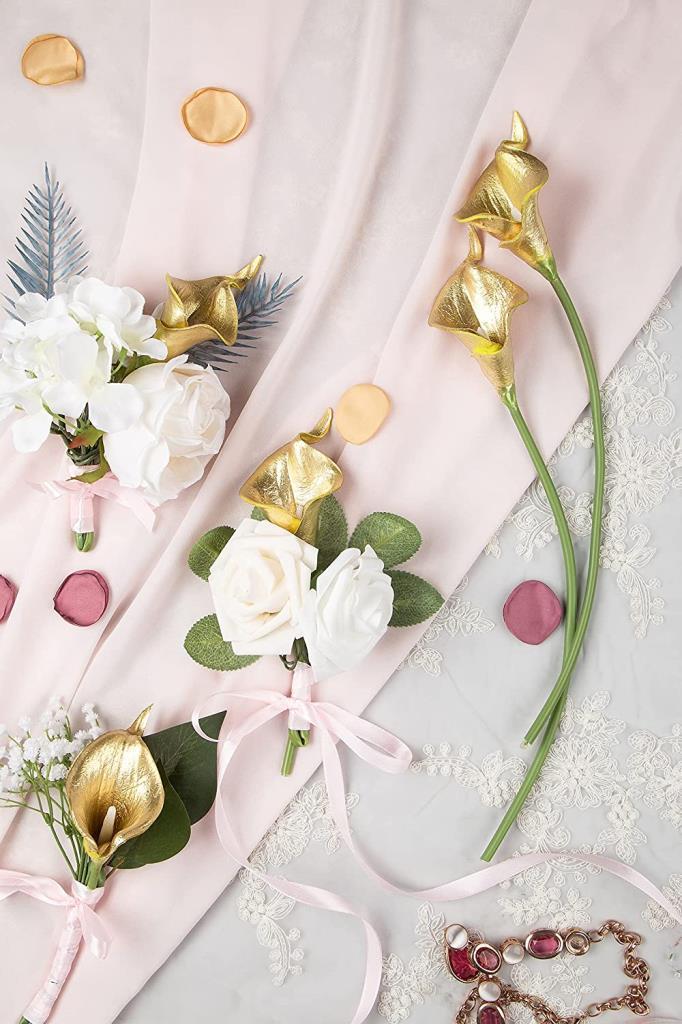 Yapay Çiçek Altın Renk Gala Eva Malzeme Cala Flower 8li Demet