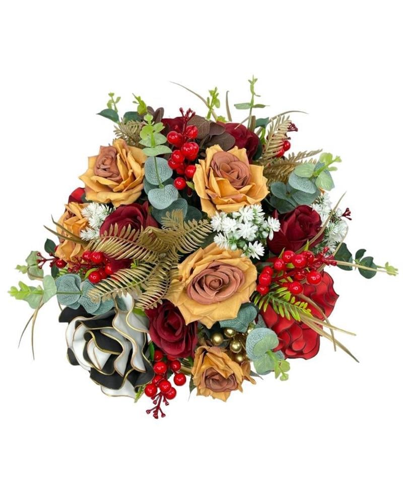 Yapay Çiçek Aranjmanı Siyah Gold Vazolu Nişan Çiçeği İsteme Çiçeği Masa Üstü Çiçeği Arajman