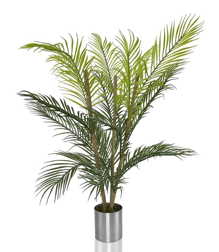 Yapay Çiçek Areka Ağacı Palmiye Ağacı Bambu Saplı Gümüş Saksılı Salon Çiçeği 18 Yaprak 85 cm