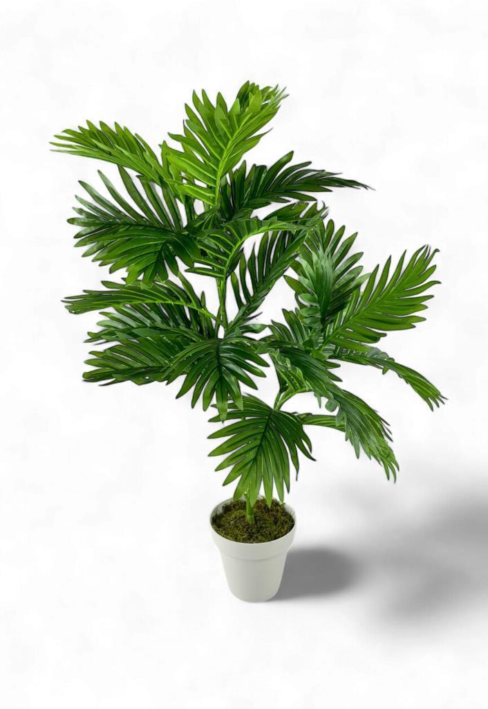 Yapay Çiçek Areka Palmiye Ağacı 85cm 2Dal Salon Çiçeği Beyaz Saksılı Yapay Bitki