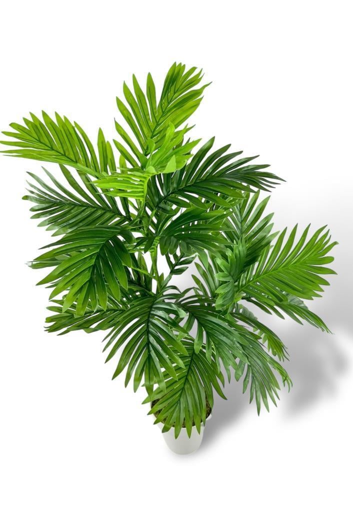 Yapay Çiçek Areka Palmiye Ağacı 85cm 2Dal Salon Çiçeği Beyaz Saksılı Yapay Bitki