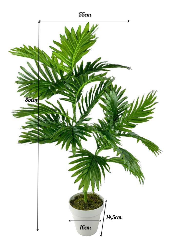 Yapay Çiçek Areka Palmiye Ağacı 85cm 2Dal Salon Çiçeği Beyaz Saksılı Yapay Bitki