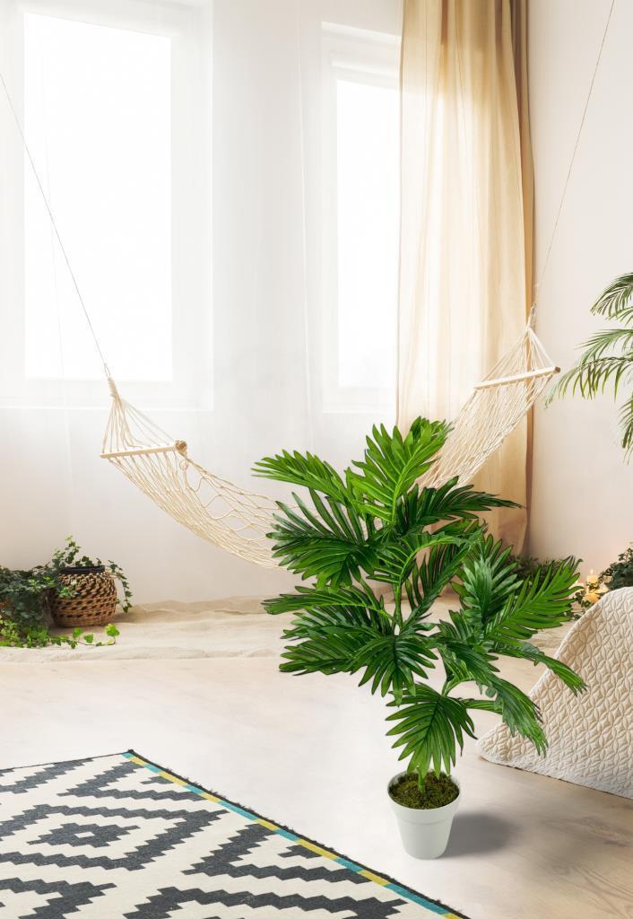 Yapay Çiçek Areka Palmiye Ağacı 85cm 2Dal Salon Çiçeği Beyaz Saksılı Yapay Bitki