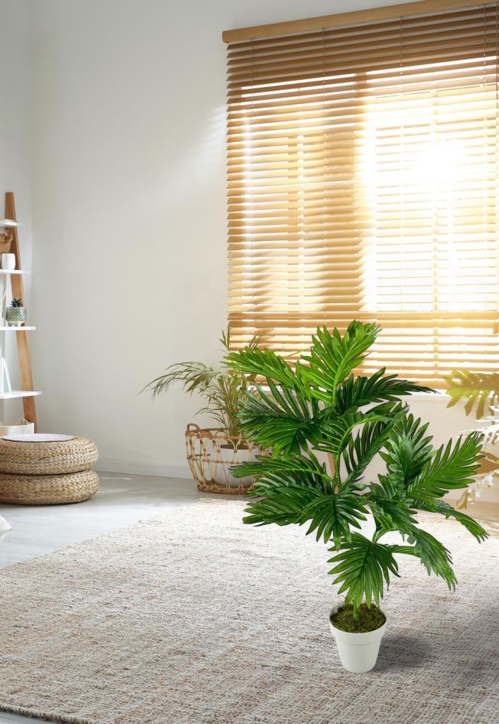 Yapay Çiçek Areka Palmiye Ağacı 85cm 2Dal Salon Çiçeği Beyaz Saksılı Yapay Bitki