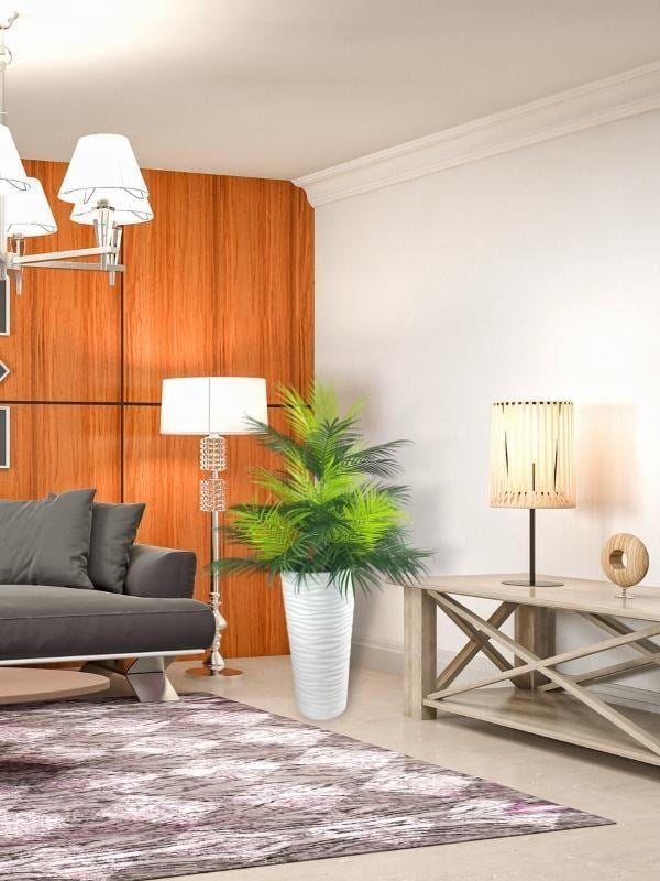 Yapay Çiçek Areka Salon Bitkisi Beyaz Uzun Kumsal Vazoda 130cm 45Yaprak