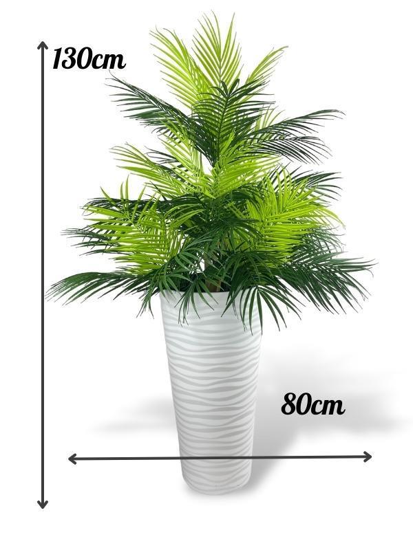 Yapay Çiçek Areka Salon Bitkisi Beyaz Uzun Kumsal Vazoda 130cm 45Yaprak