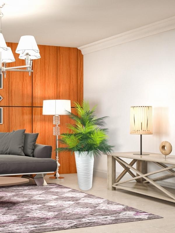 Yapay Çiçek Areka Salon Bitkisi Beyaz Uzun Kumsal Vazoda 130cm 45Yaprak