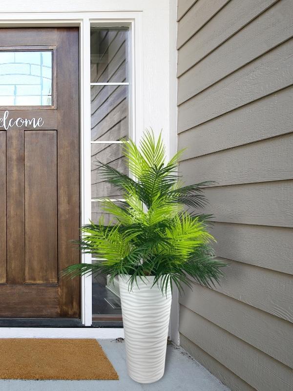 Yapay Çiçek Areka Salon Bitkisi Beyaz Uzun Kumsal Vazoda 130cm 45Yaprak