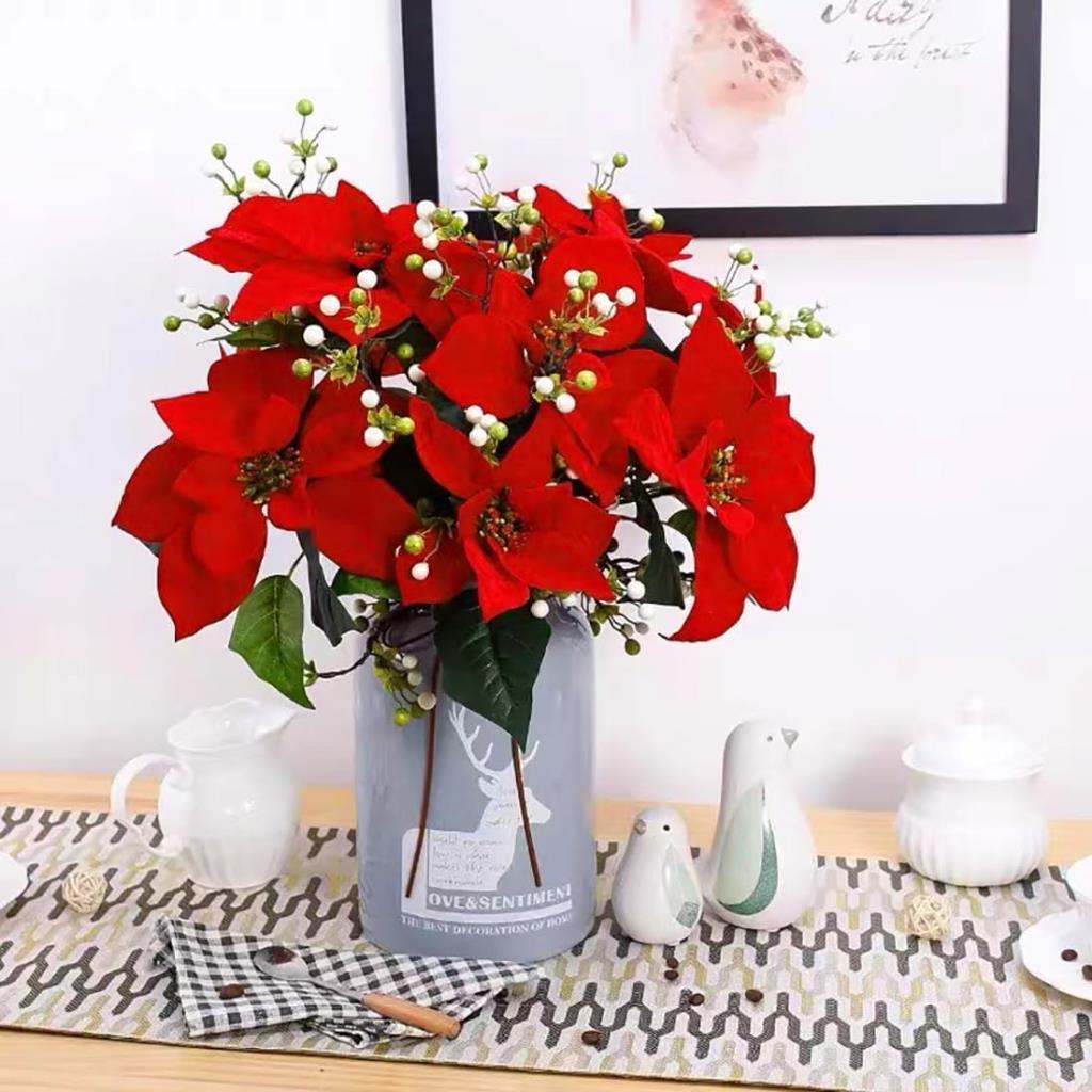 Yapay Çiçek Atatürk Çiçeği Kırmızı Demet Kadife Dokulu Christmas Flower 