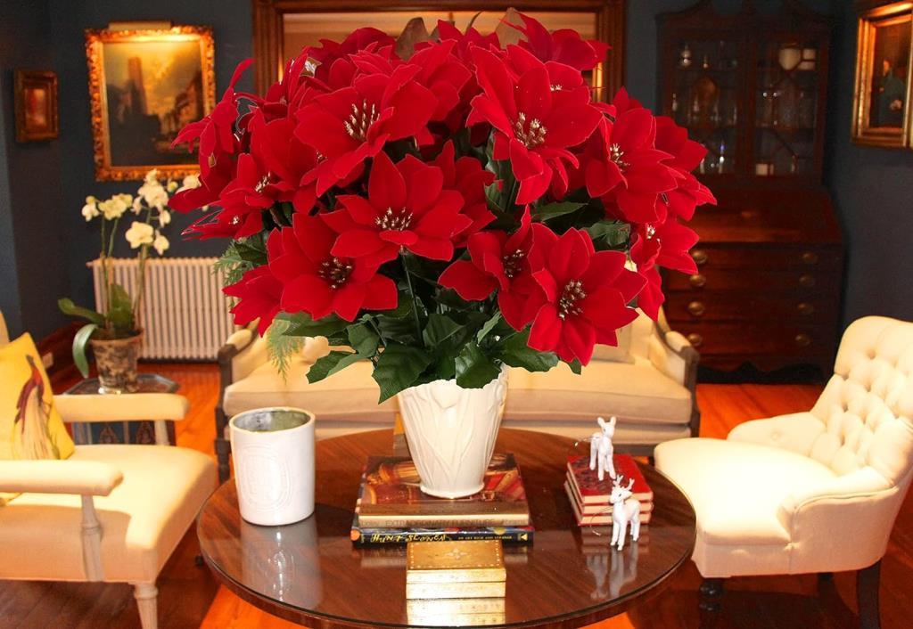 Yapay Çiçek Atatürk Çiçeği Kırmızı Demet Kadife Dokulu Christmas Flower 