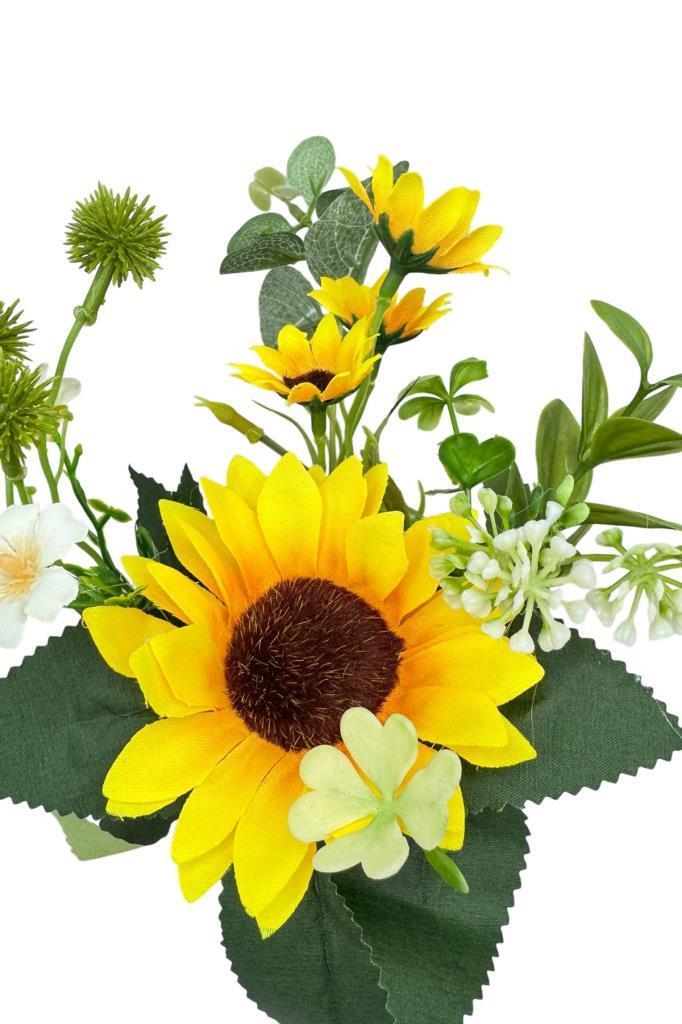 Yapay Çiçek Ay Çiçeği Aranjmanı Siyah Plastik Saksılı 25cm Dekoratif Süs Çiçeği