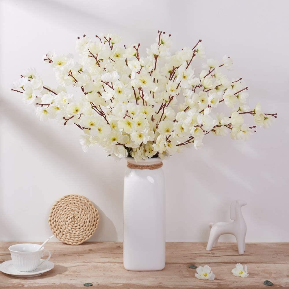 Yapay Çiçek Bahardalı Japon Kiraz Çiçeği 9 Dallı 40cm Beyaz