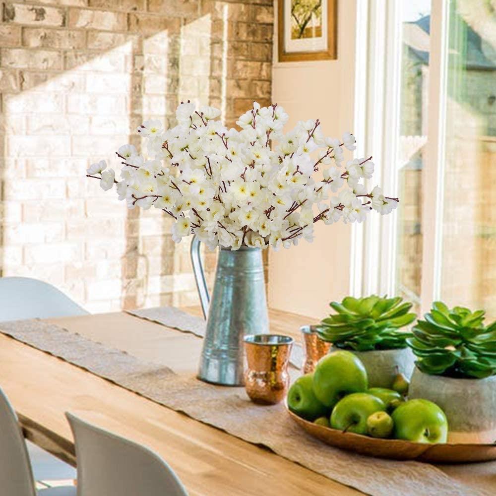 Yapay Çiçek Bahardalı Japon Kiraz Çiçeği 9 Dallı 35cm Beyaz 3 Demet