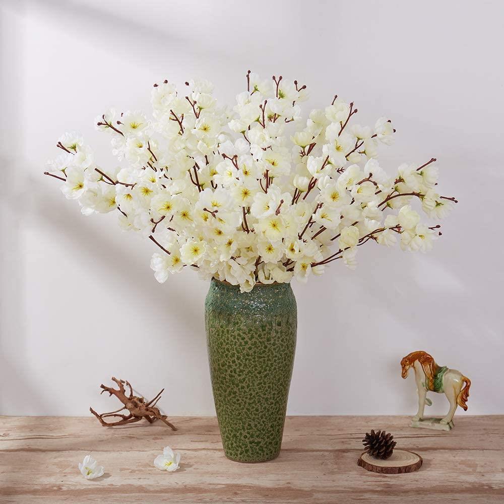 Yapay Çiçek Bahardalı Japon Kiraz Çiçeği 9 Dallı 35cm Beyaz 3 Demet