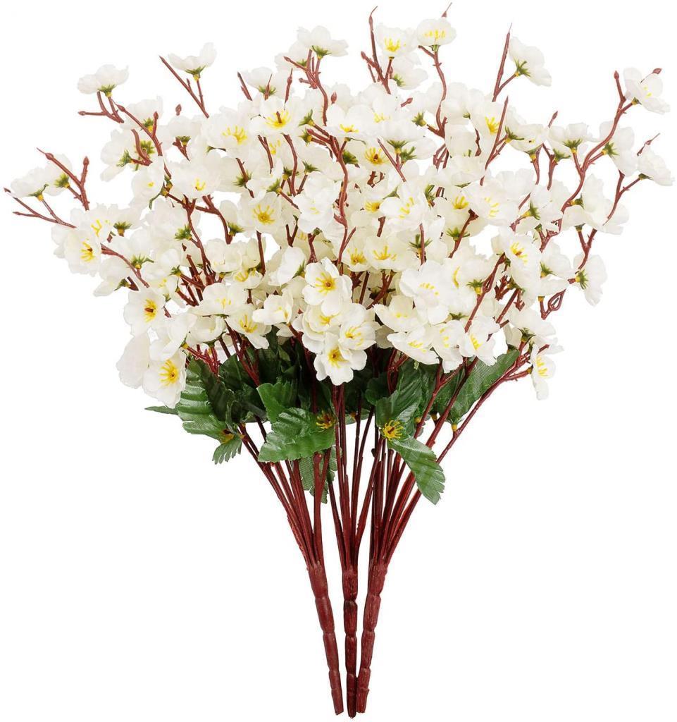Yapay Çiçek Bahardalı Japon Kiraz Çiçeği 9 Dallı 35cm Beyaz 3 Demet