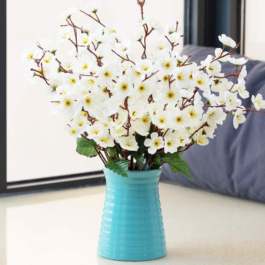 Yapay Çiçek Bahardalı Japon Kiraz Çiçeği 9 Dallı 35cm Beyaz 3 Demet