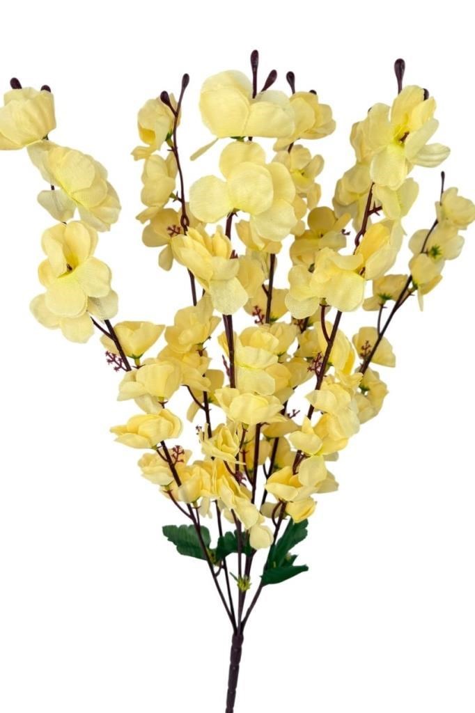 Yapay Çiçek Bahardalı Japon Kiraz Çiçeği 7 Dallı 57cm Açık Sarı 