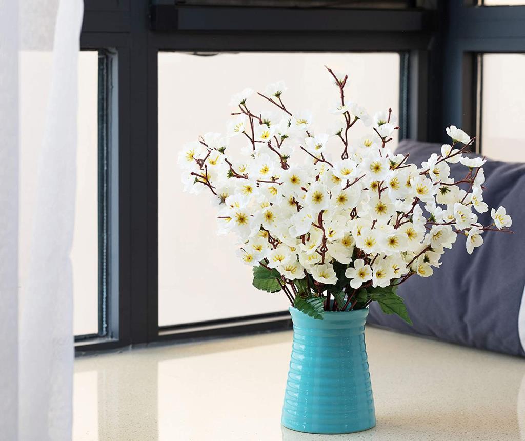 Yapay Çiçek Bahardalı Japon Kiraz Çiçeği 9 Dallı 35cm Beyaz 3 Demet