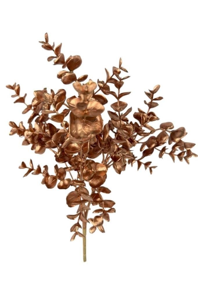 Yapay Çiçek Bakır Bronz Renk Okaliptus Şimşir Demeti Garnitür Aradal Dekoratif Yapay Bitki 35cm