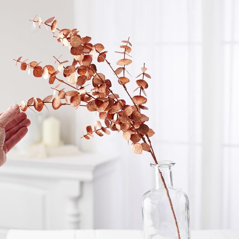 Yapay Çiçek Bakır Bronz Renk Okaliptus 3Dallı Uzun Dal 76cm Eucalyptus