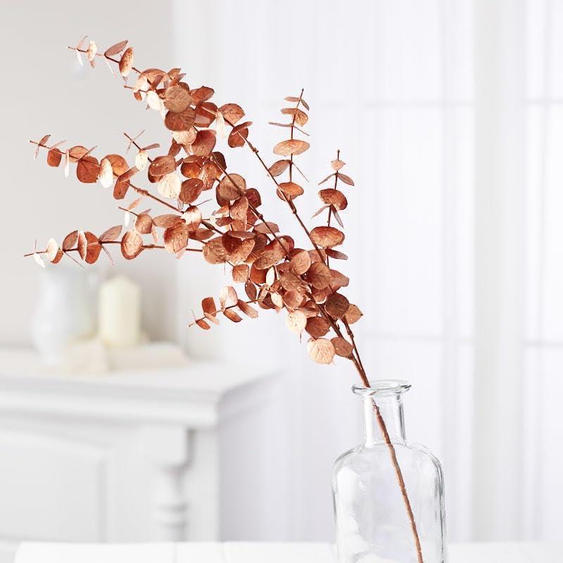 Yapay Çiçek Bakır Bronz Renk Okaliptus 3Dallı Uzun Dal 76cm Eucalyptus