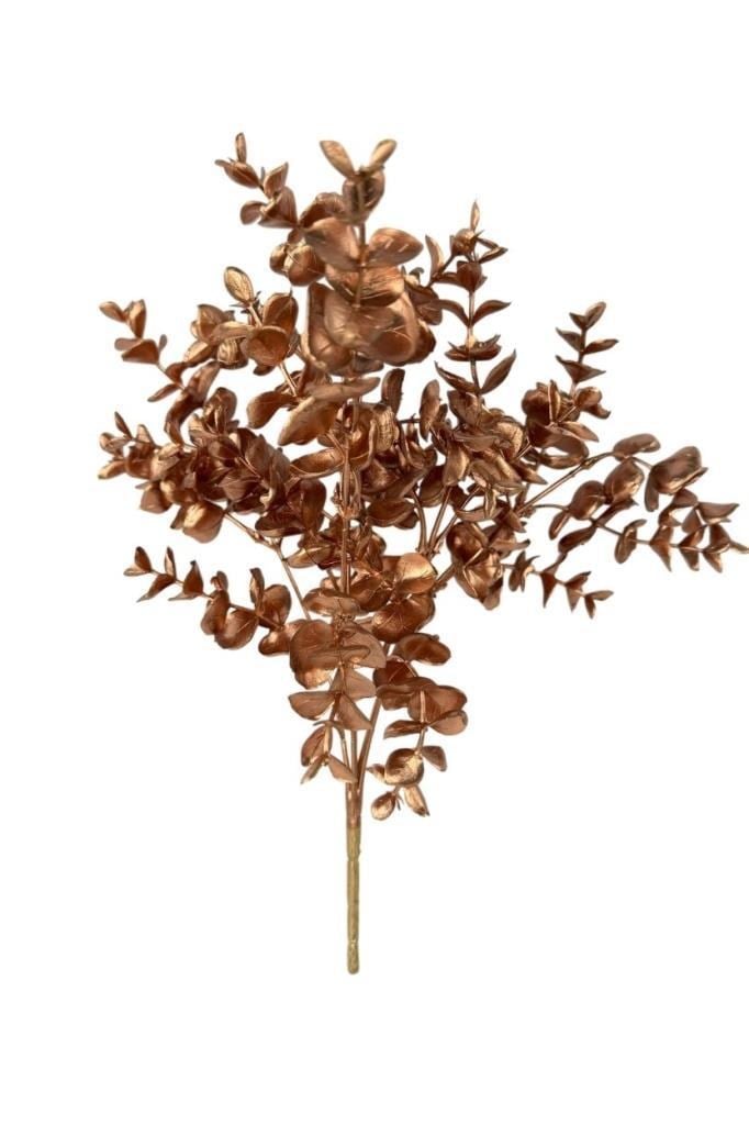 Yapay Çiçek Bakır Bronz Renk Okaliptus Şimşir Demeti Garnitür Aradal Dekoratif Yapay Bitki 35cm