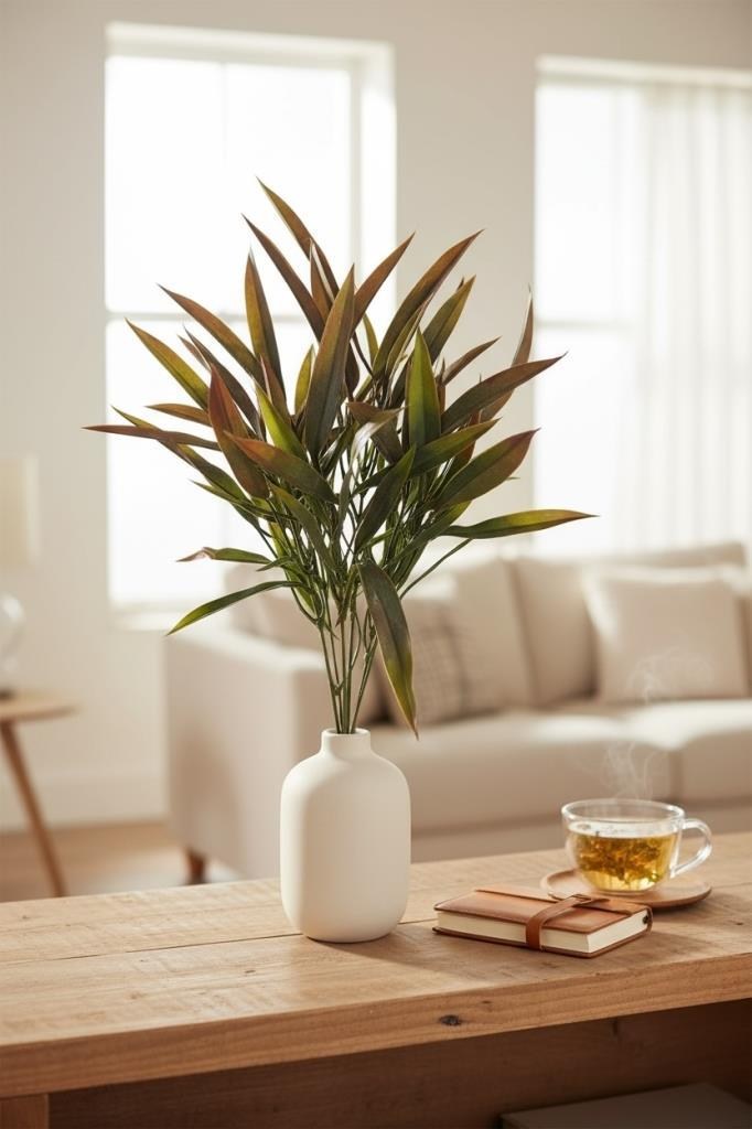 Yapay Çiçek Bambu Grass Kahverengi 40cm Demet Garnitür Aradal Dekoratif Yapay Bitki
